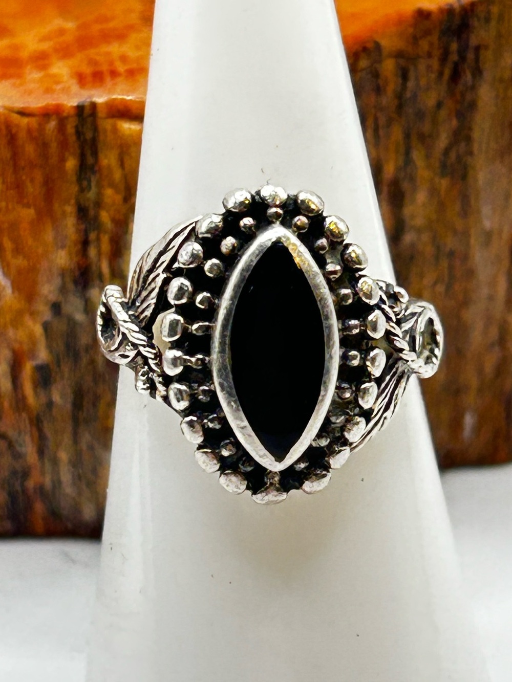 Vintage Sterling Silver Onyx Ring - Size 7